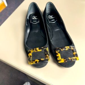 Roger Vivier Black Suede Flats
